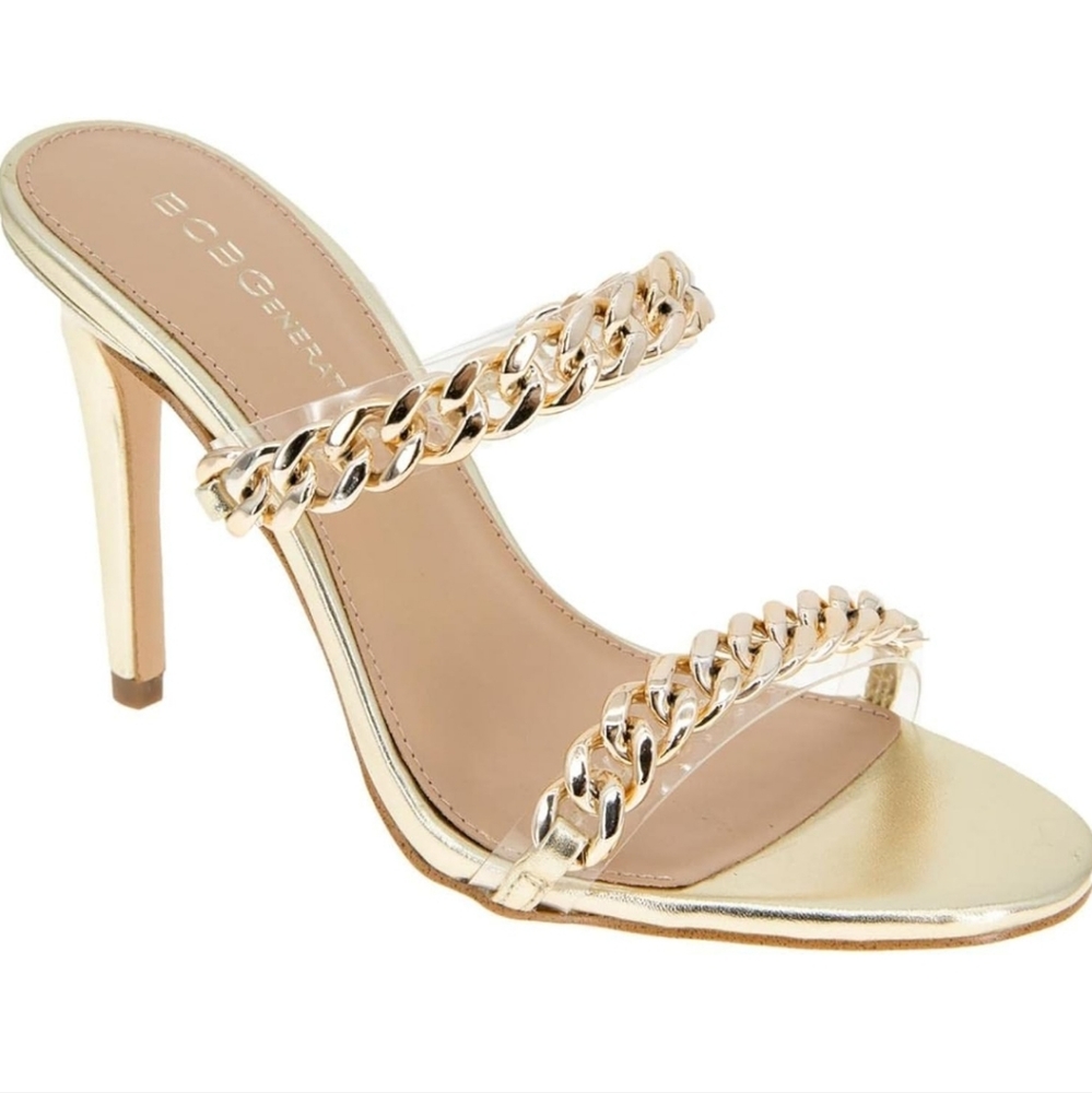 BCBGeneration Jesta Dress Sandal in metallic gold EUC Size 8.5